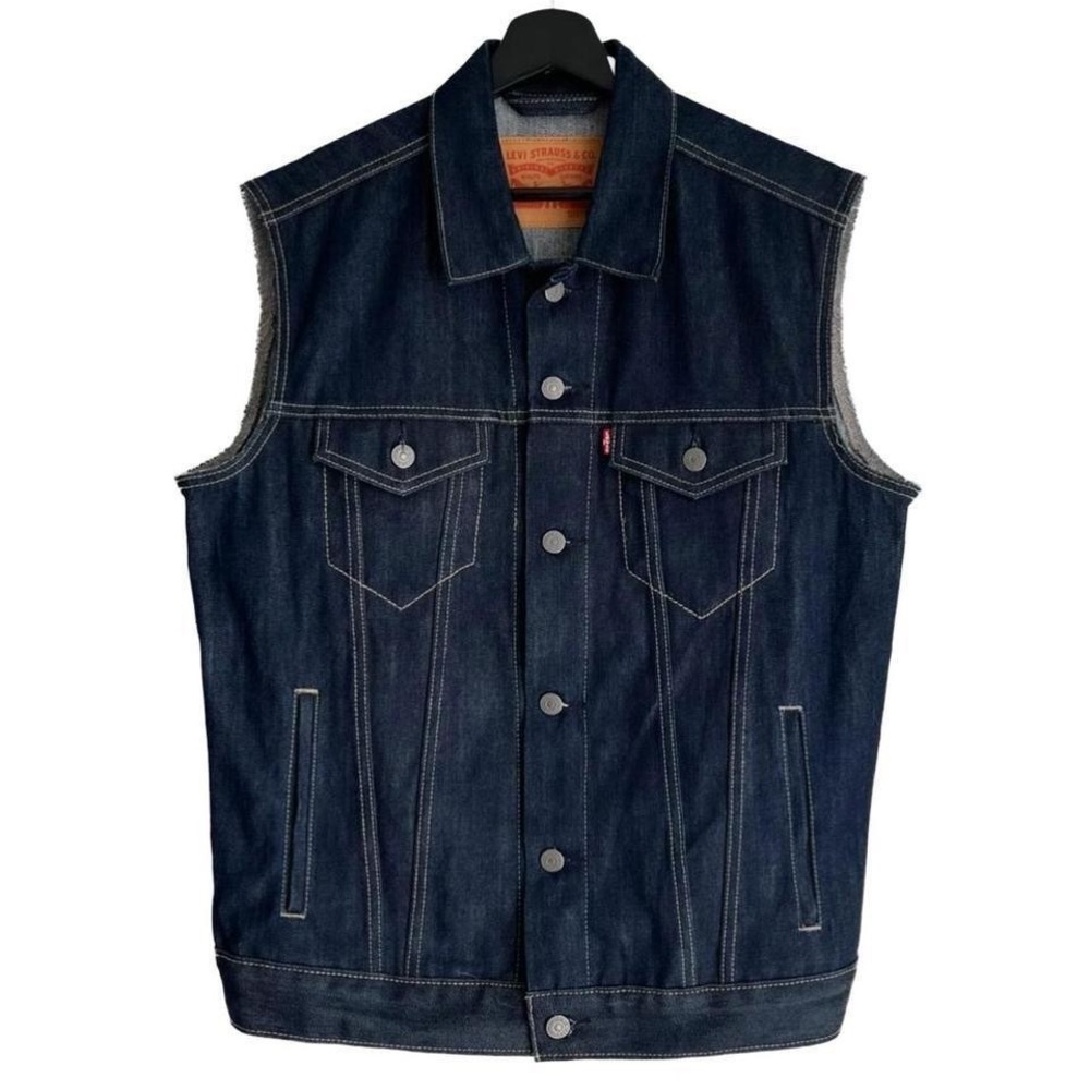 Levi's Dark Blue Denim Vest Sleeveless Jacket Men’s Medium Women’s XL Oversized